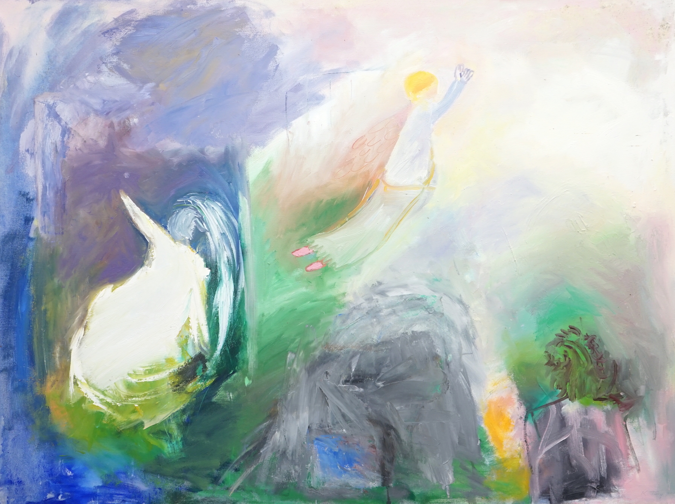 Kay Tarry, oil on canvas, abstract composition, angel, 121cm x 91cm